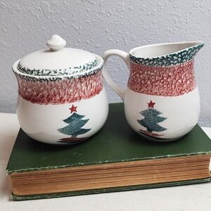 Vintage Gibson Christmas Sugar and‎ Creamer Set, Simple and Cute Christmas Tree